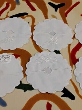Vintage Maylea White Fabric Wine Glass "Slipper" Coasters – Complete Set of 6